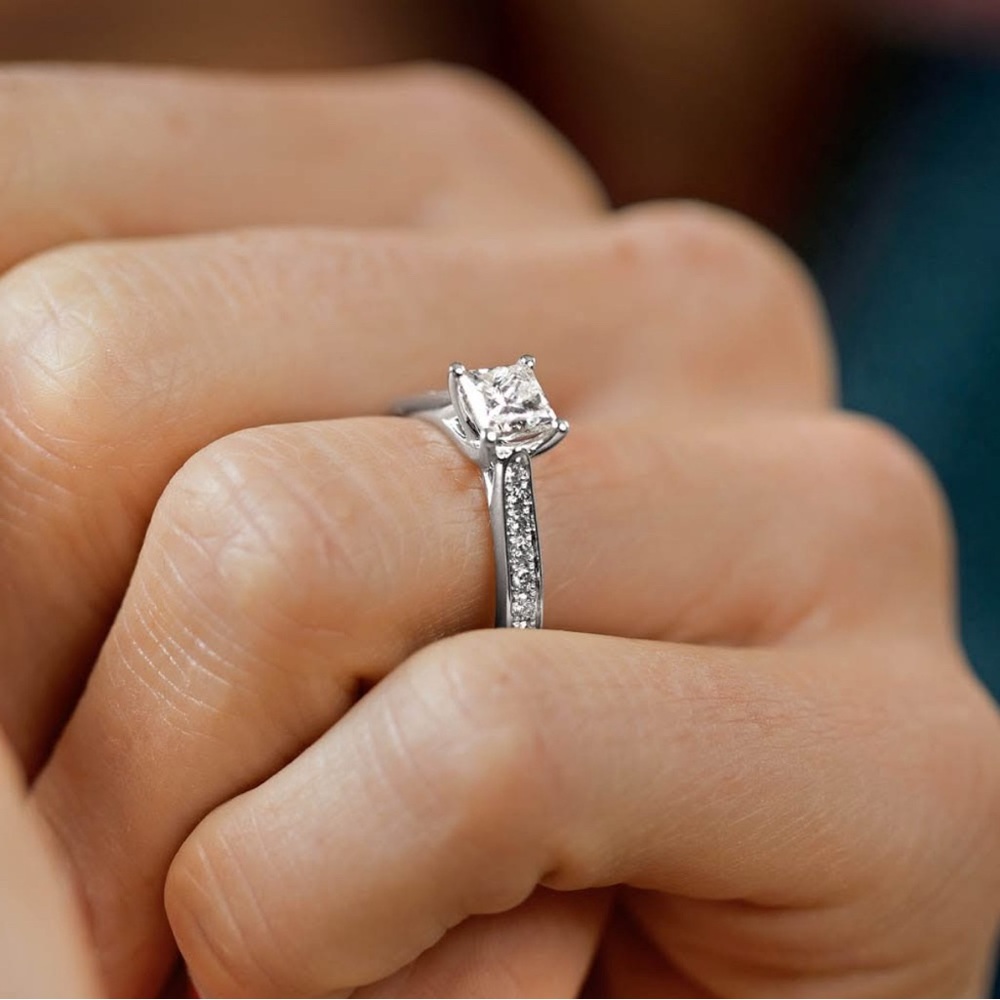 1.25ct Princess Cut Diamond Engagement Ring in 14K White Gold – Certified, Mint